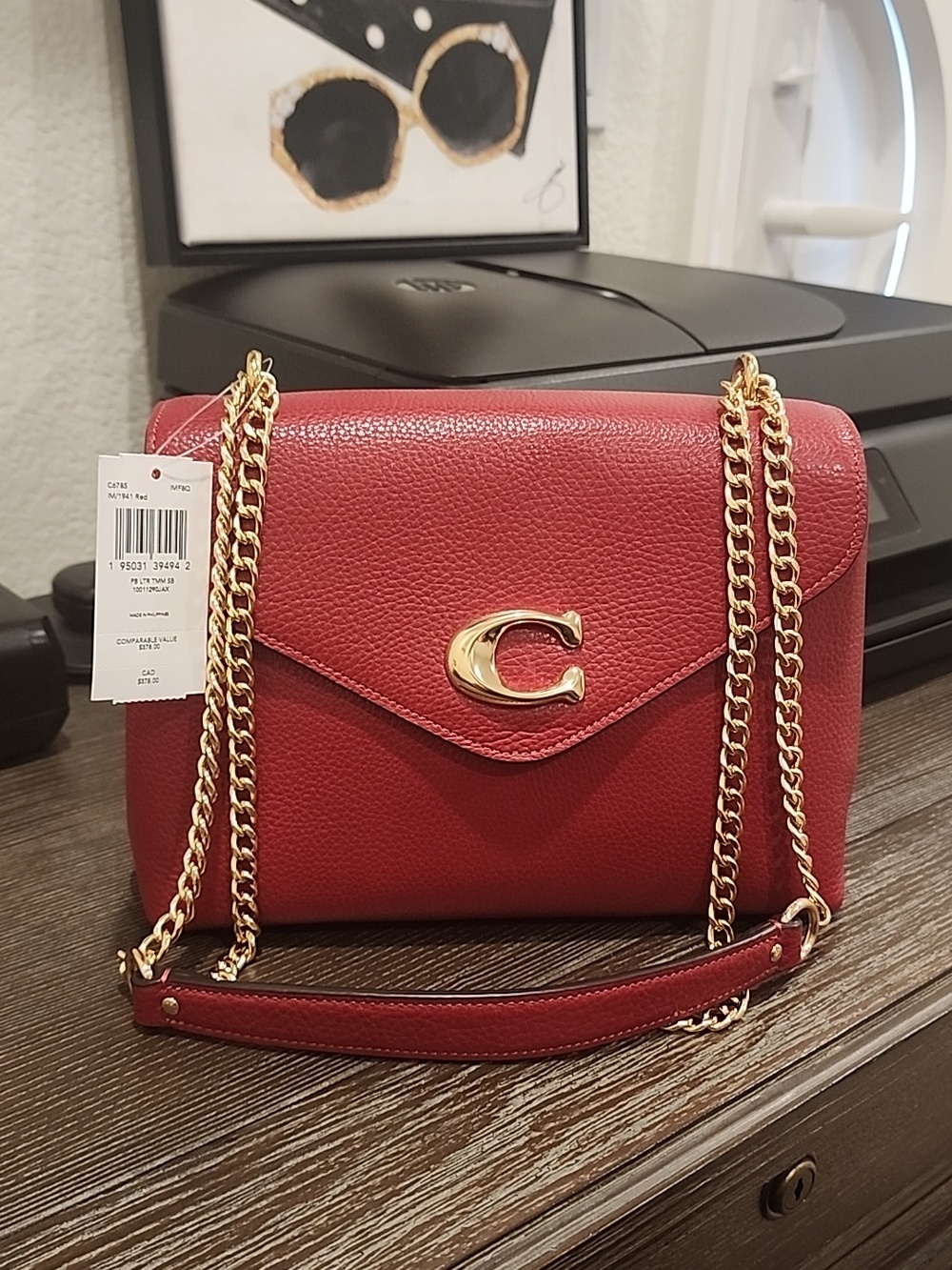 Coach Red Leather Shoulder & Crossbody Bag with Gold Hardware NWT